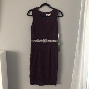 NEW Jackie Jon Purple Lace Sequin Embellished Knee-Length Dress 6